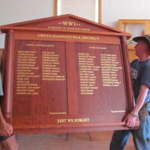 Hanging the Greta Hansonville Honour Board Oct 2015 (2)