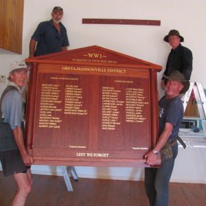 Hanging the Greta Hansonville Honour Board Oct 2015 (3)