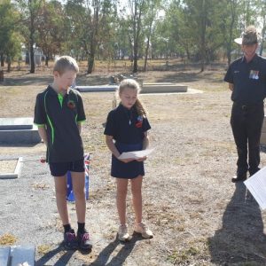 Greta Valley Students at Hugh Delaney's ANZAC Service Greta Cemetery 23 April 2019
