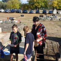 Greta Valley Students at John & Margaret Dinning's grave ANZAC Service Greta Cemetery 23 April 2019 Greta Valley Students at John & Margaret Dinning's grave ANZAC Service Greta Cemetery 23 April 2019