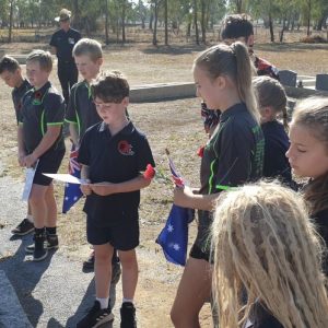 Greta Valley Students at Joseph Delaney's grave ANZAC Service Greta Cemetery 23 April 2019 (2)