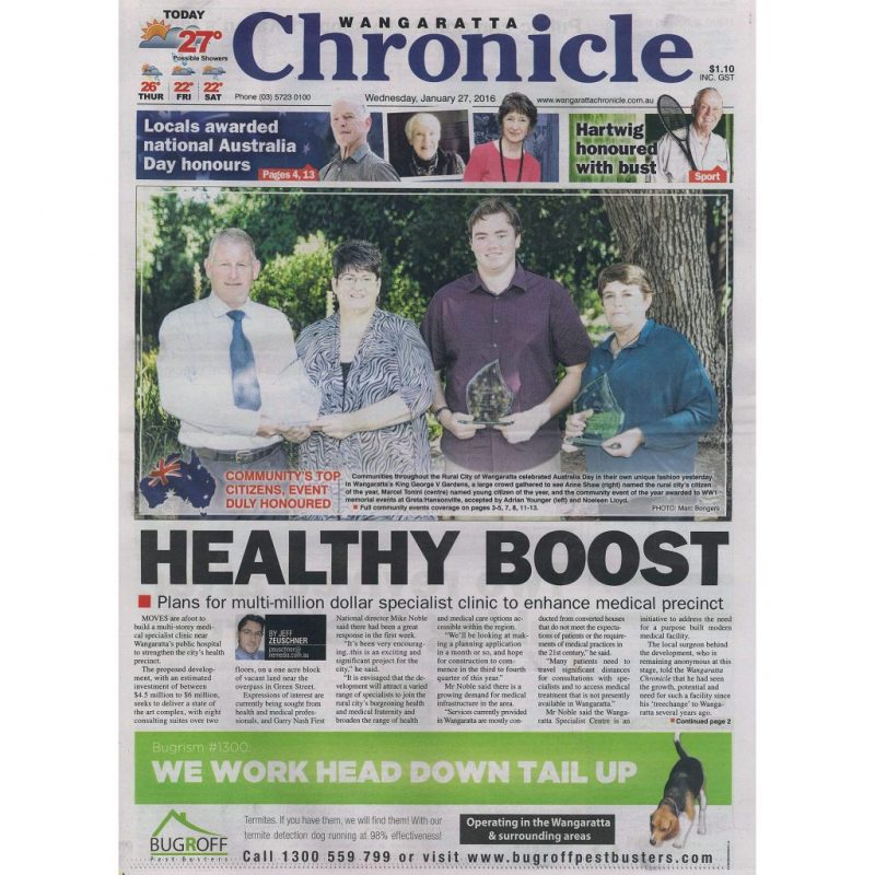 Gathering Place Award pg 1 Wangaratta Chronicle 27 January 2016
